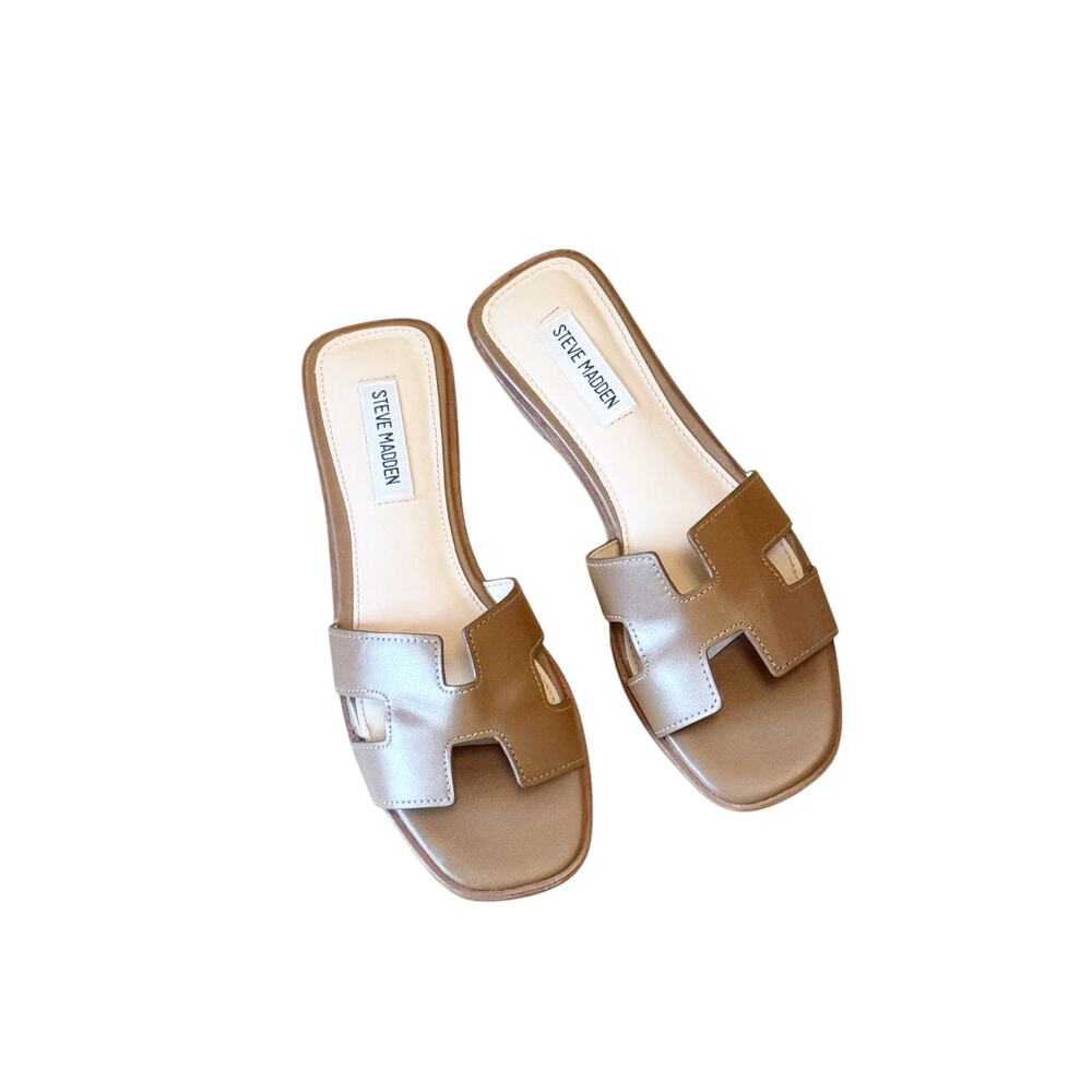 Steve Madden Women's Hadyn Slide Sandals Slip-On Cognac Lea Size 7.5 NWB - Picture 7 of 14